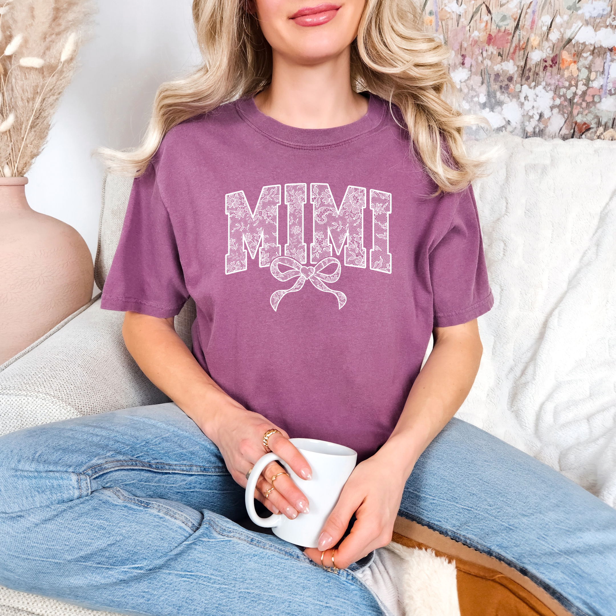 Lace Names Graphic Tee in Berry