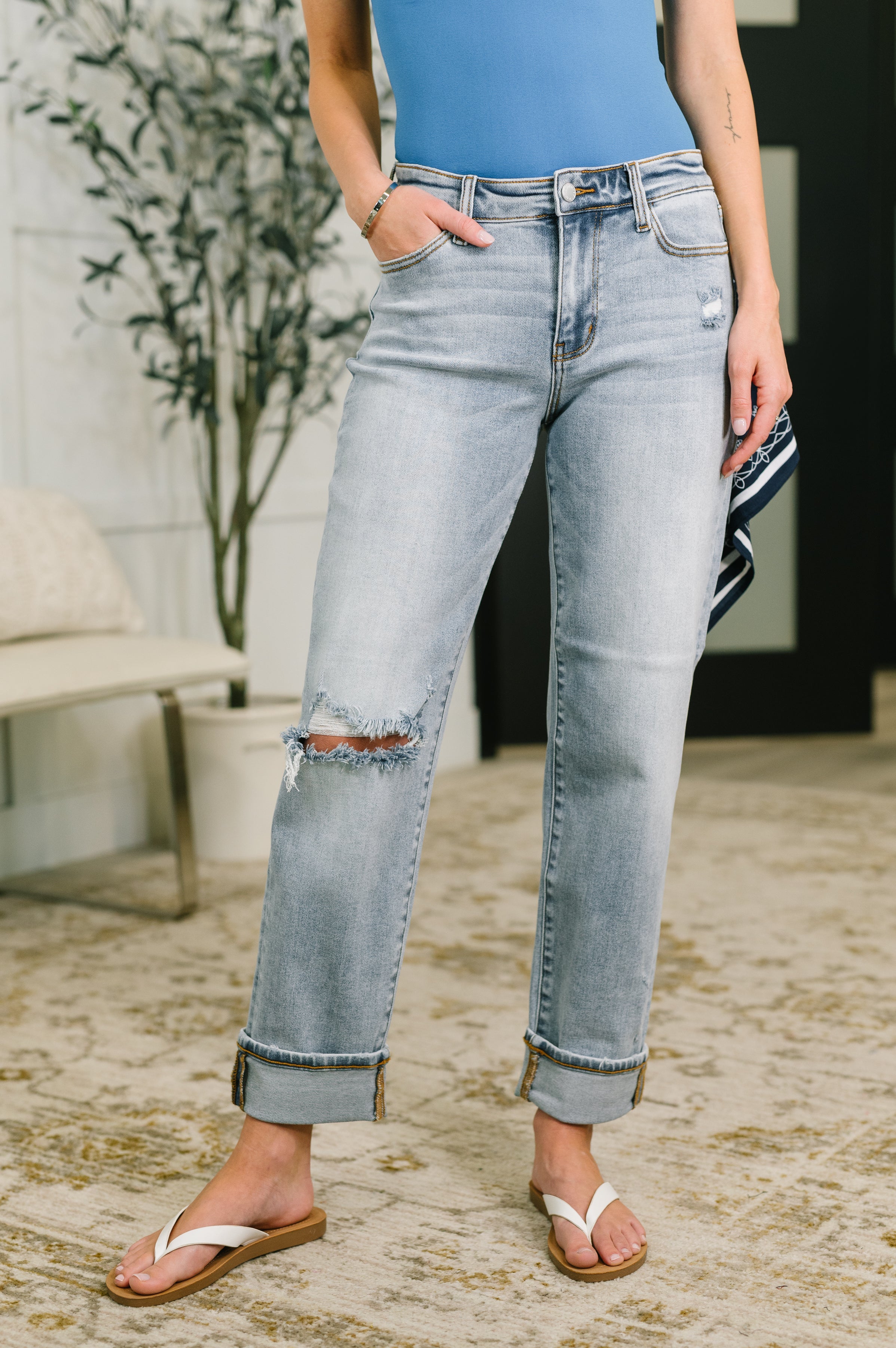 Alex Mid Rise Boyfriend Jean with Bandana Loop