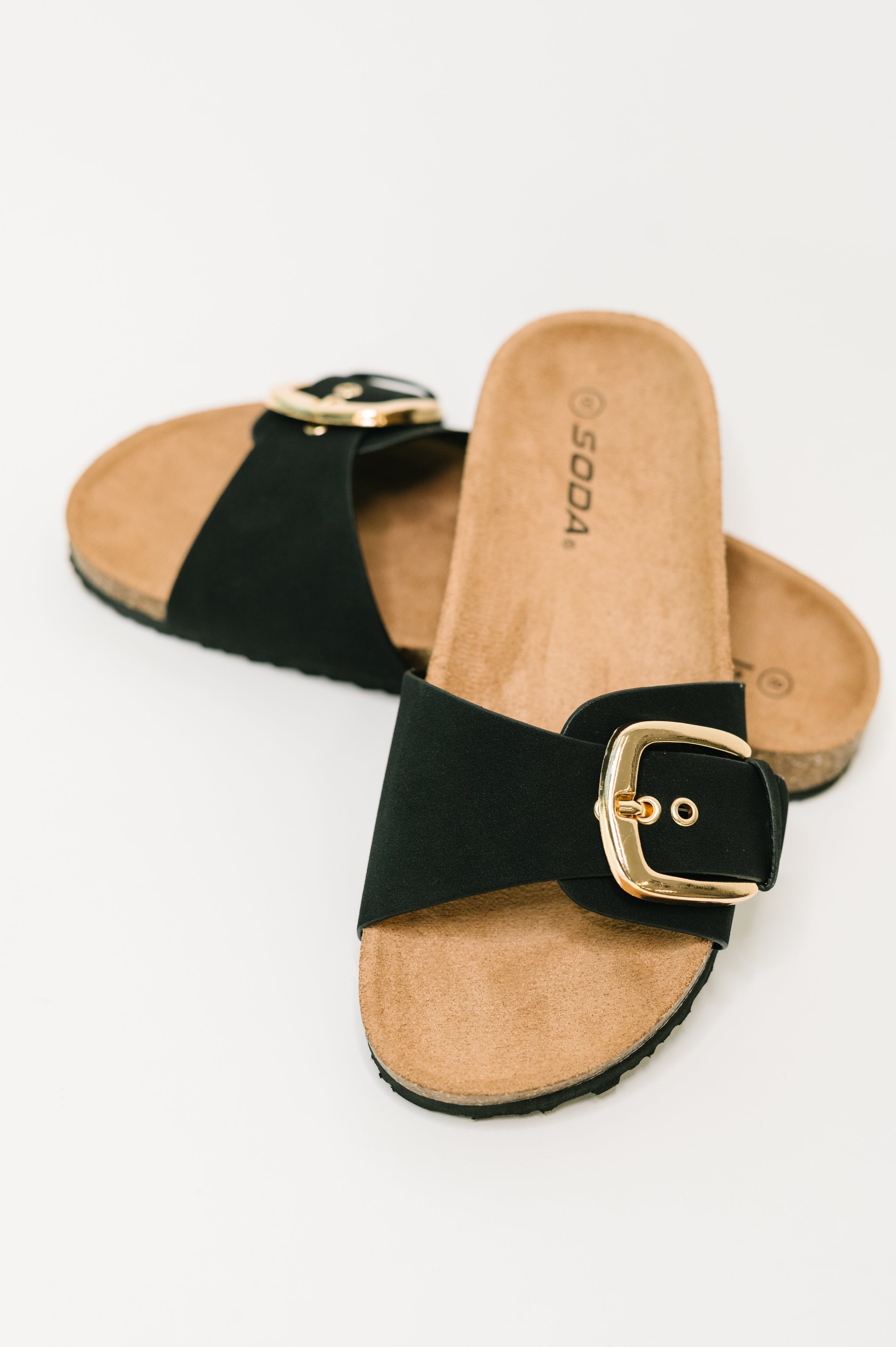 Lizzy Slip On Buckle Strap Sandal in Black