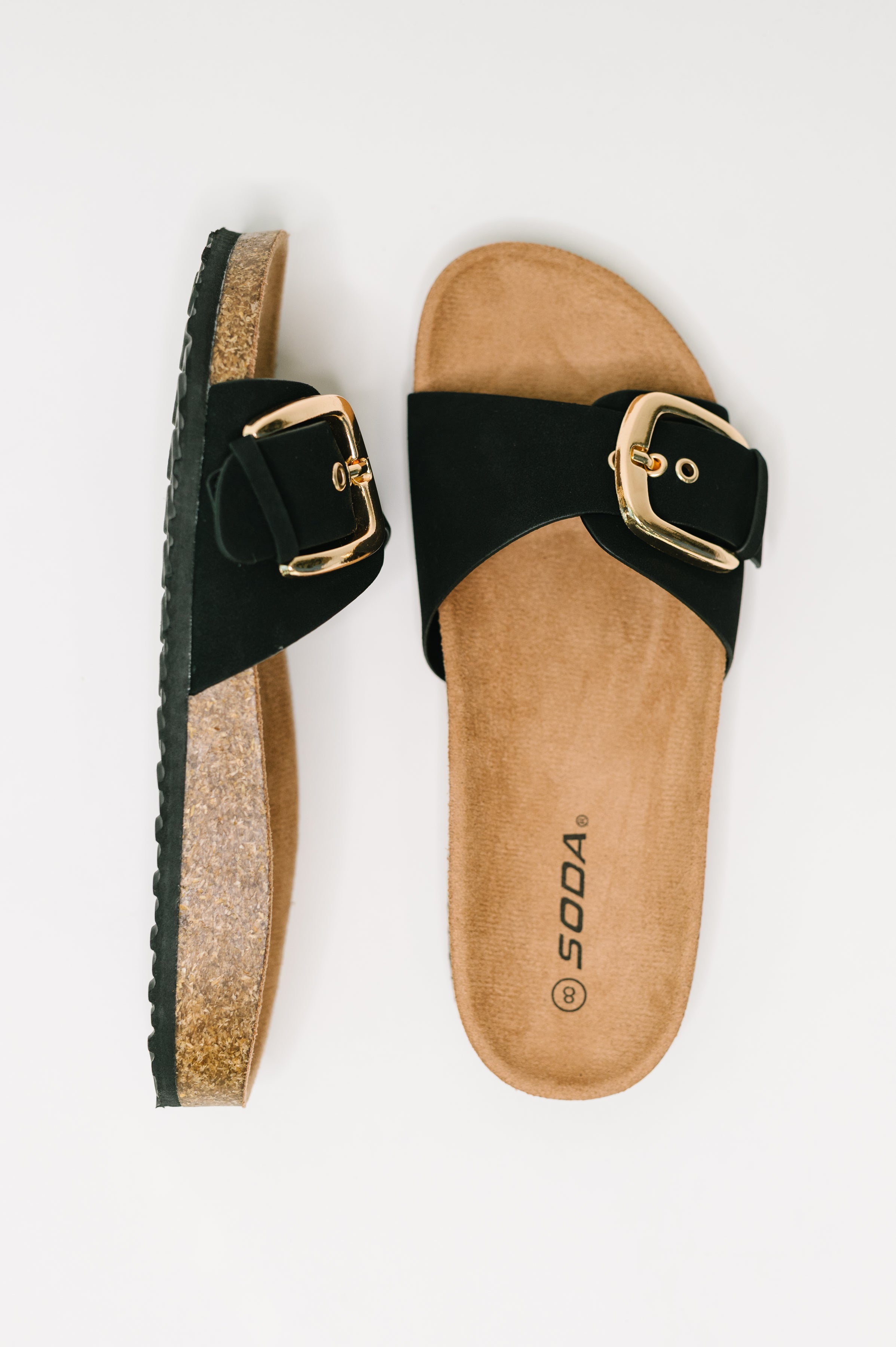 Lizzy Slip On Buckle Strap Sandal in Black