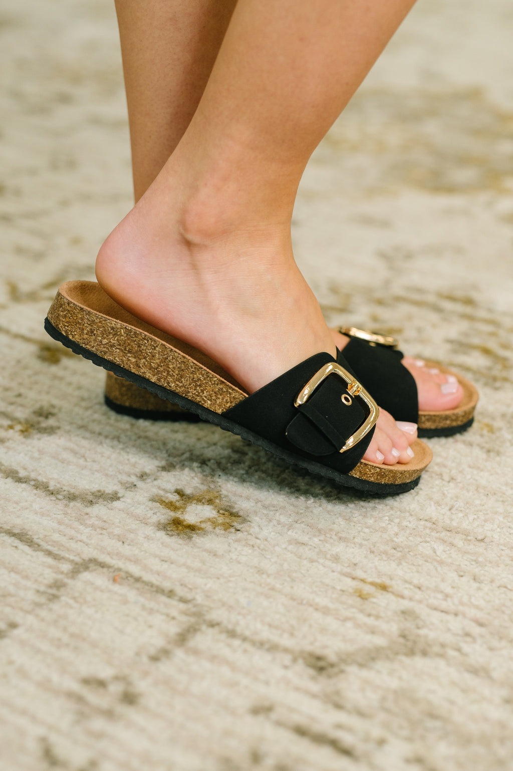 Lizzy Slip On Buckle Strap Sandal in Black