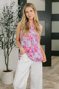 Sea Spray Collared Sleeveless Top in Falling Floral